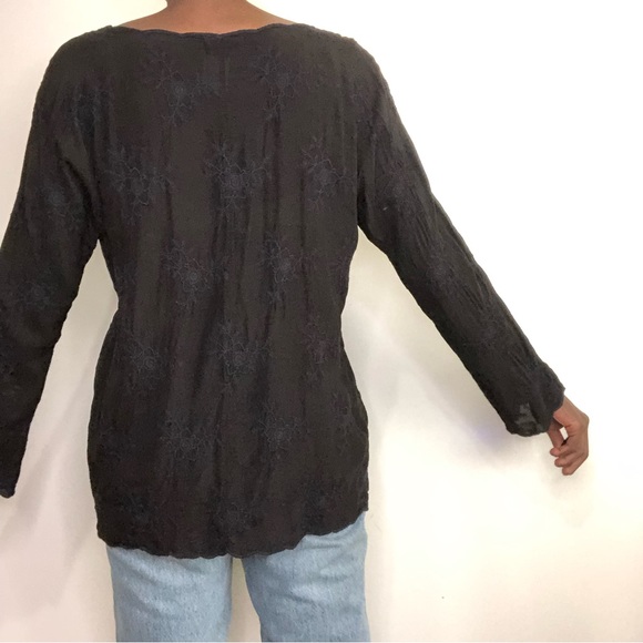 JOHNNY WAS| Boho Floral Embroidered Black Blouse Tunic - Picture 3 of 4